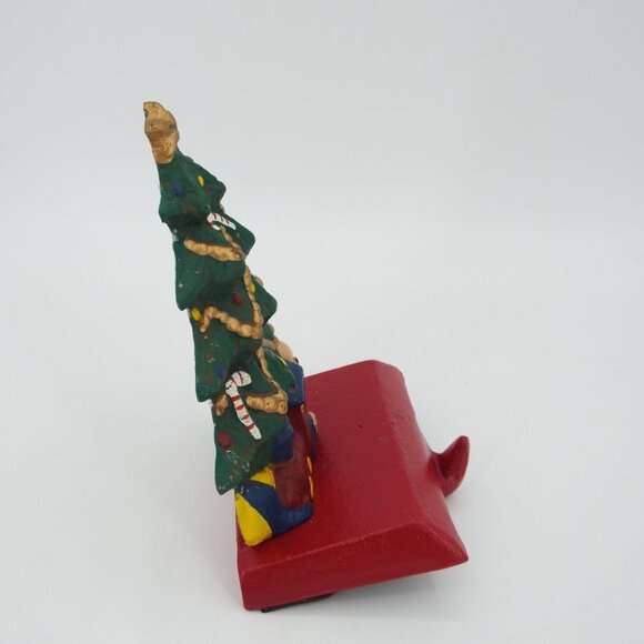 Vintage Cast Iron Christmas Stocking Hanger Tree Train Bear Candy Canes - Picture 2 of 10